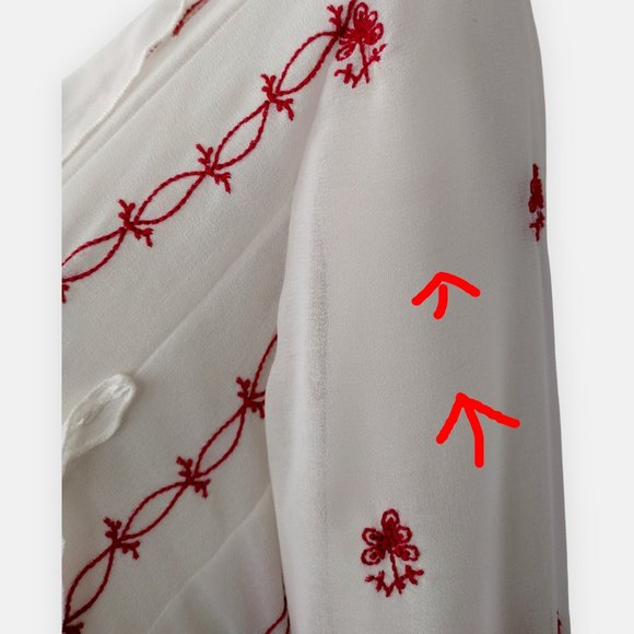 Free People White Chiffon Red Embroidered V Neck Boho Tunic Top - Picture 12 of 16